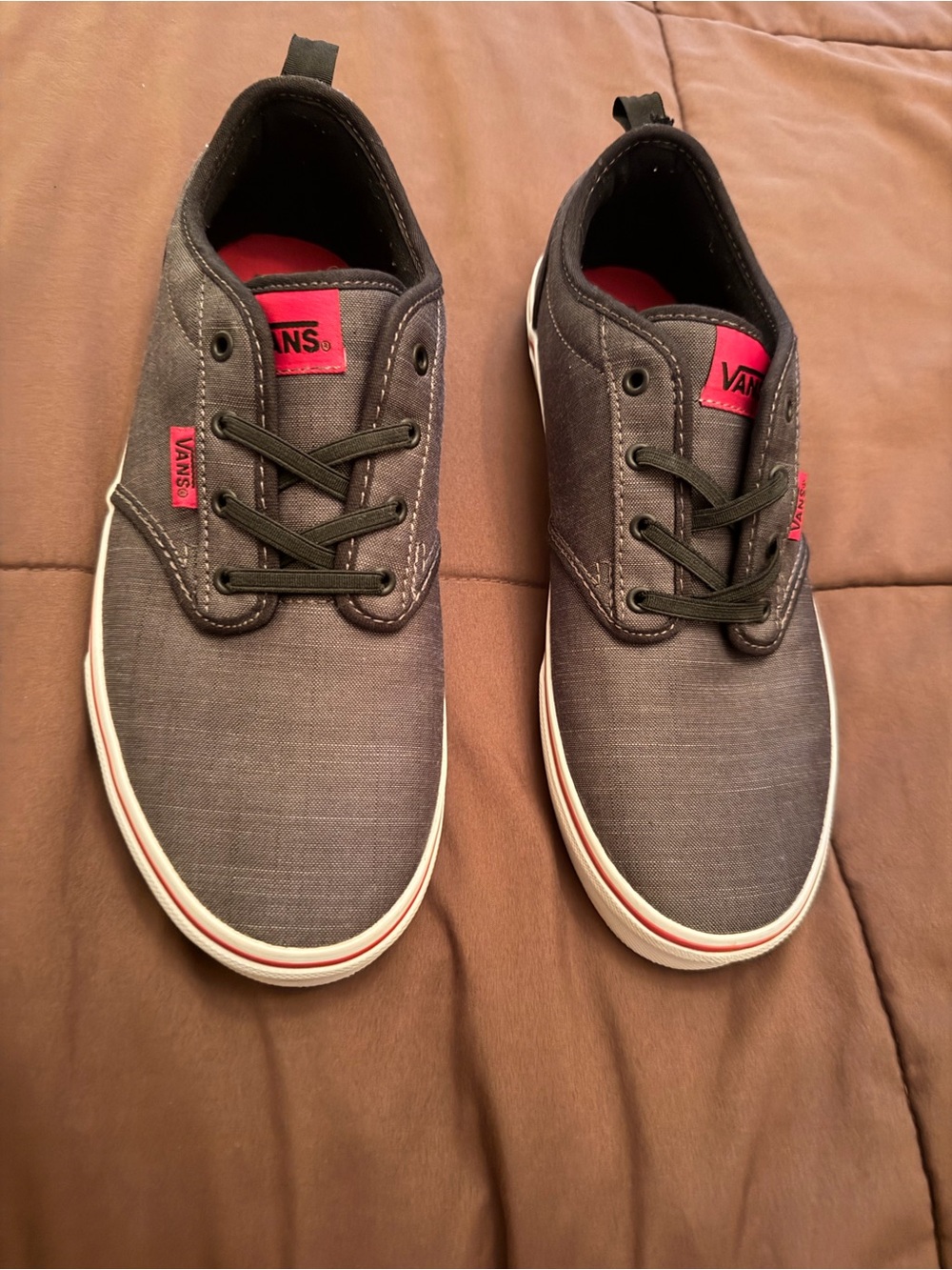 Vans Low-Top Gray Canvas Sneakers with Red Accents